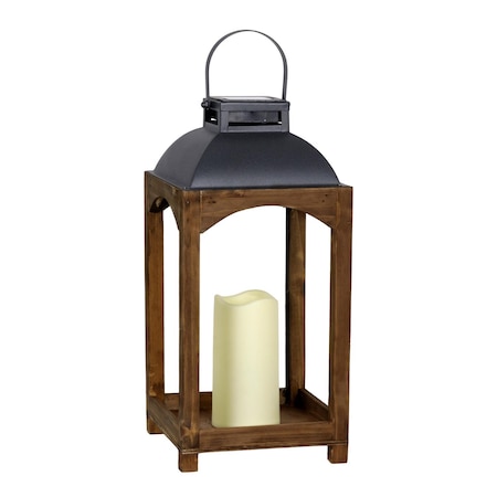 Exhart Exhart Metal/Wood Brown Solar Lantern 72522
